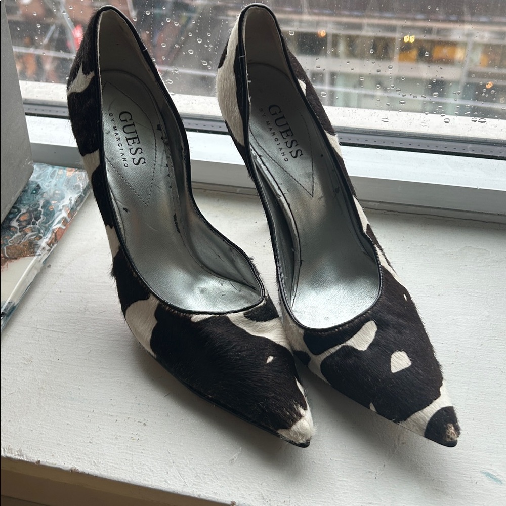 GUESS Pony Hair Cow Print Stiletto heels | 7M | Statement Animal Print Pumps - Picture 10 of 10